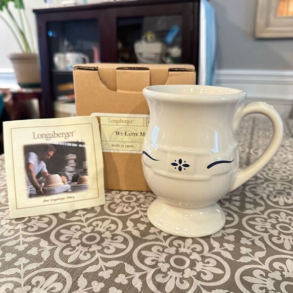 Longaberger Woven Traditions Classic Blue Latte Mug New 5”‎ tall - Picture 1 of 8